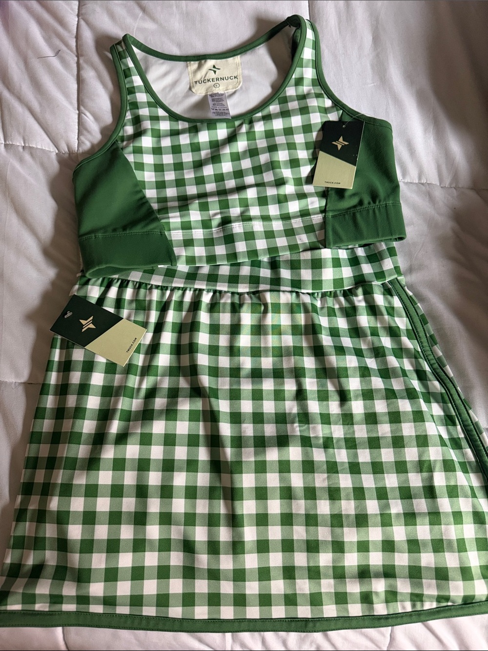 Tuckernuck Green and White Gingham Tank Sports Bra and Tennis Skirt